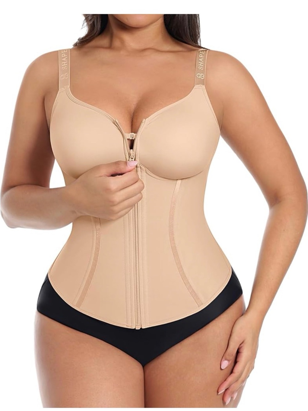 SHAPELLX Shapewear Front-Zip Waist Cincher Bra - Nude NWT 3X